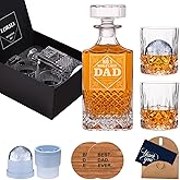 Gifts for Dad Men, Whiskey Decanter Set with Gift Box, Unique Christmas from Daughter or Son, Perfect Birthday and Retirement Present for Men - Includes 2 Ice Molds, 2 Coasters, and a Gift Card