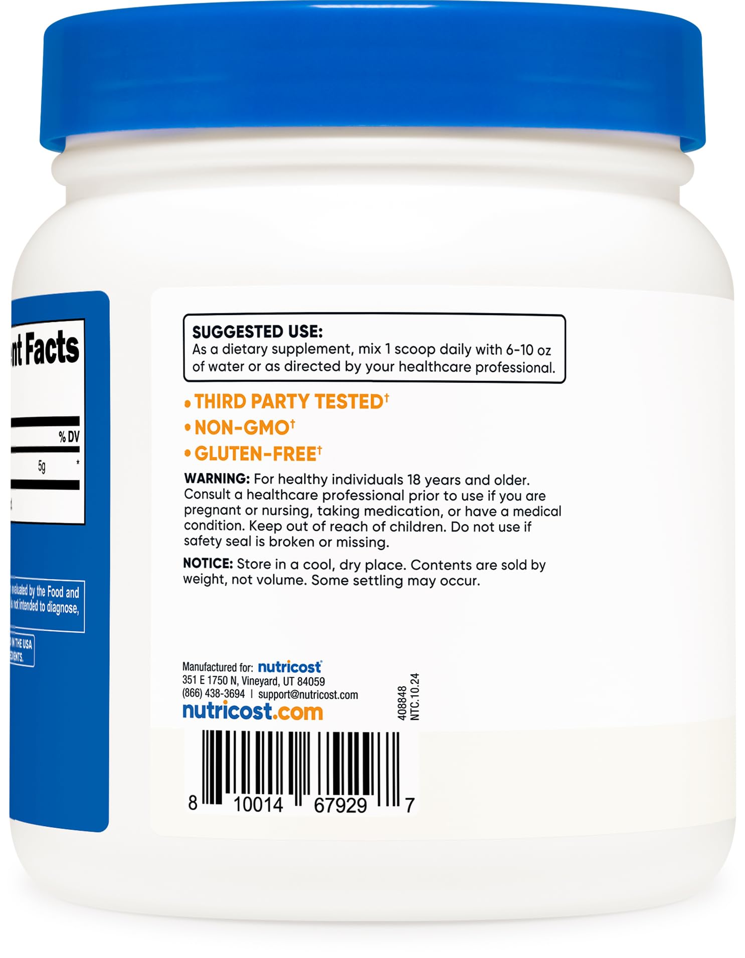 Nutricost L-Arginine Powder 500 Grams (1.1lbs) - Pure L-Arginine Powder - 5000mg Per Serving; 100 Servings