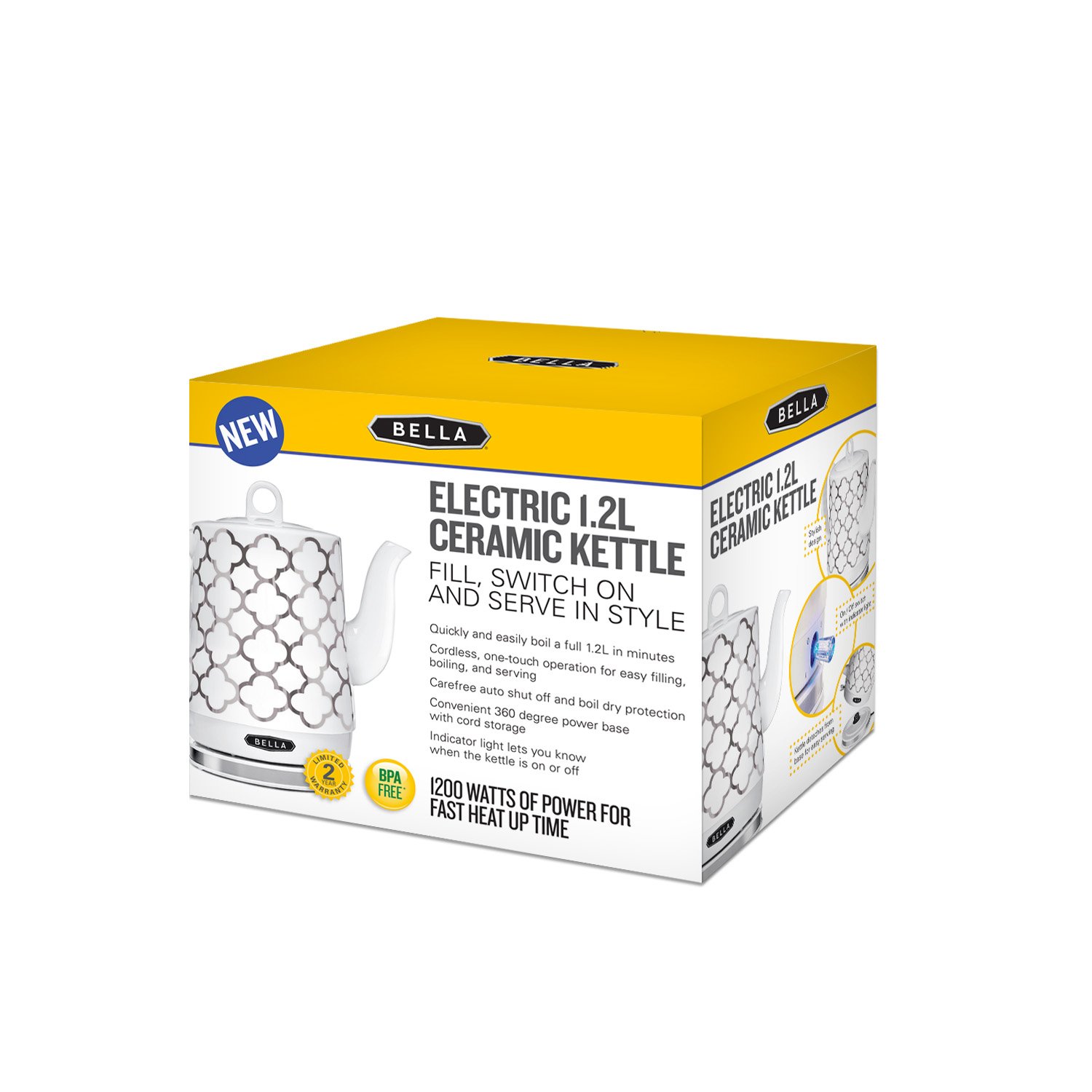 BELLA (14522) 1.2 Liter Electric Ceramic Tea Kettle with Detachable