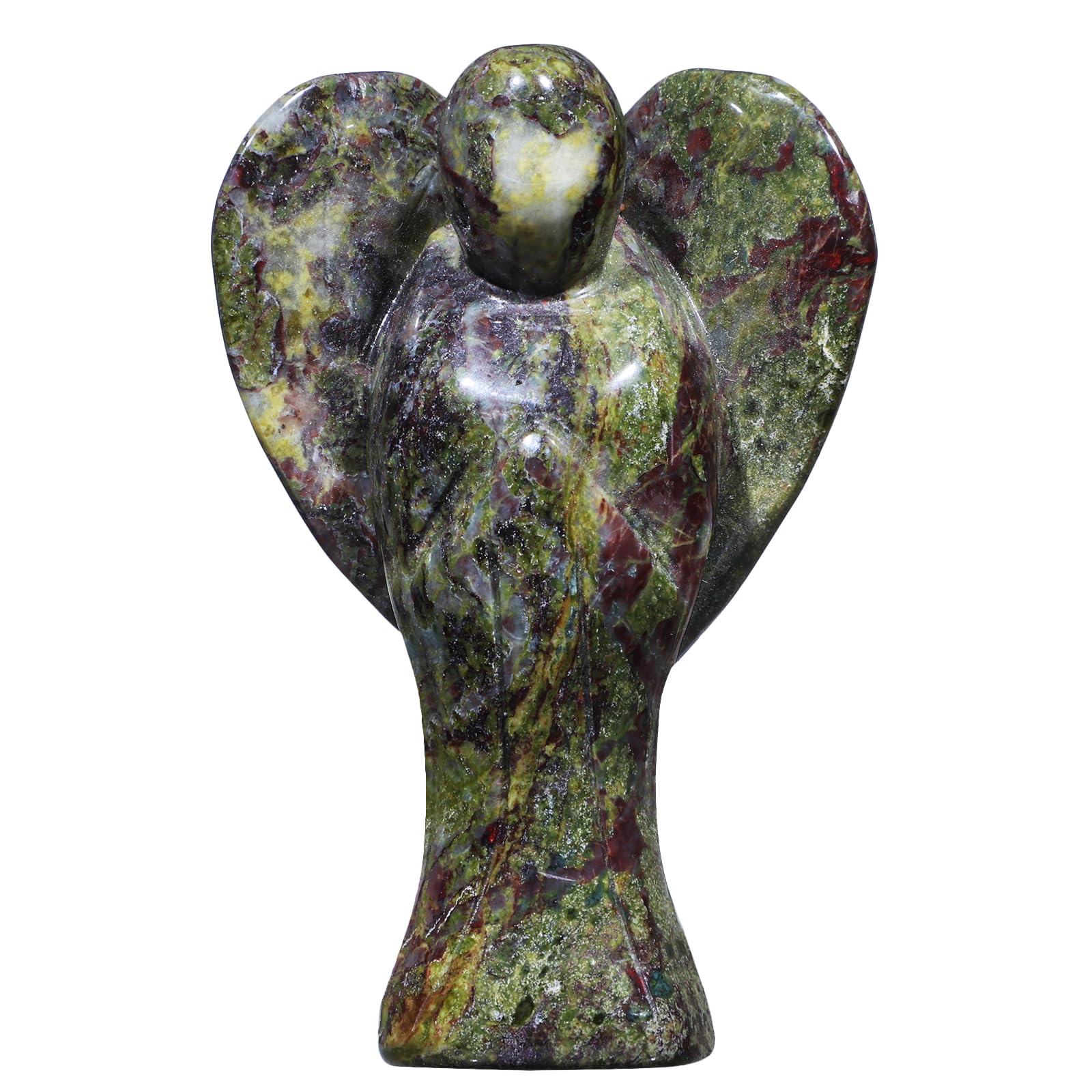 mookaitedecor 3 Inch Dragon Blood Stone Crystal Guardian Angel Ornament with Heart Wings Love Peace Crystal Angel Statue Carved Healing Crystal Angel Gift Angel Figurine Sculpture Spiritual Room Decor