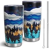 HOWSEESNOW Forest Tree Tumbler, Mountain Tumbler with Lid and Straw, 20oz Vacuum Insulated Coffee Cup, Nature Coffee Mug Gifts for Women,Men, Reusable Stainless Steel Tumbler Cups