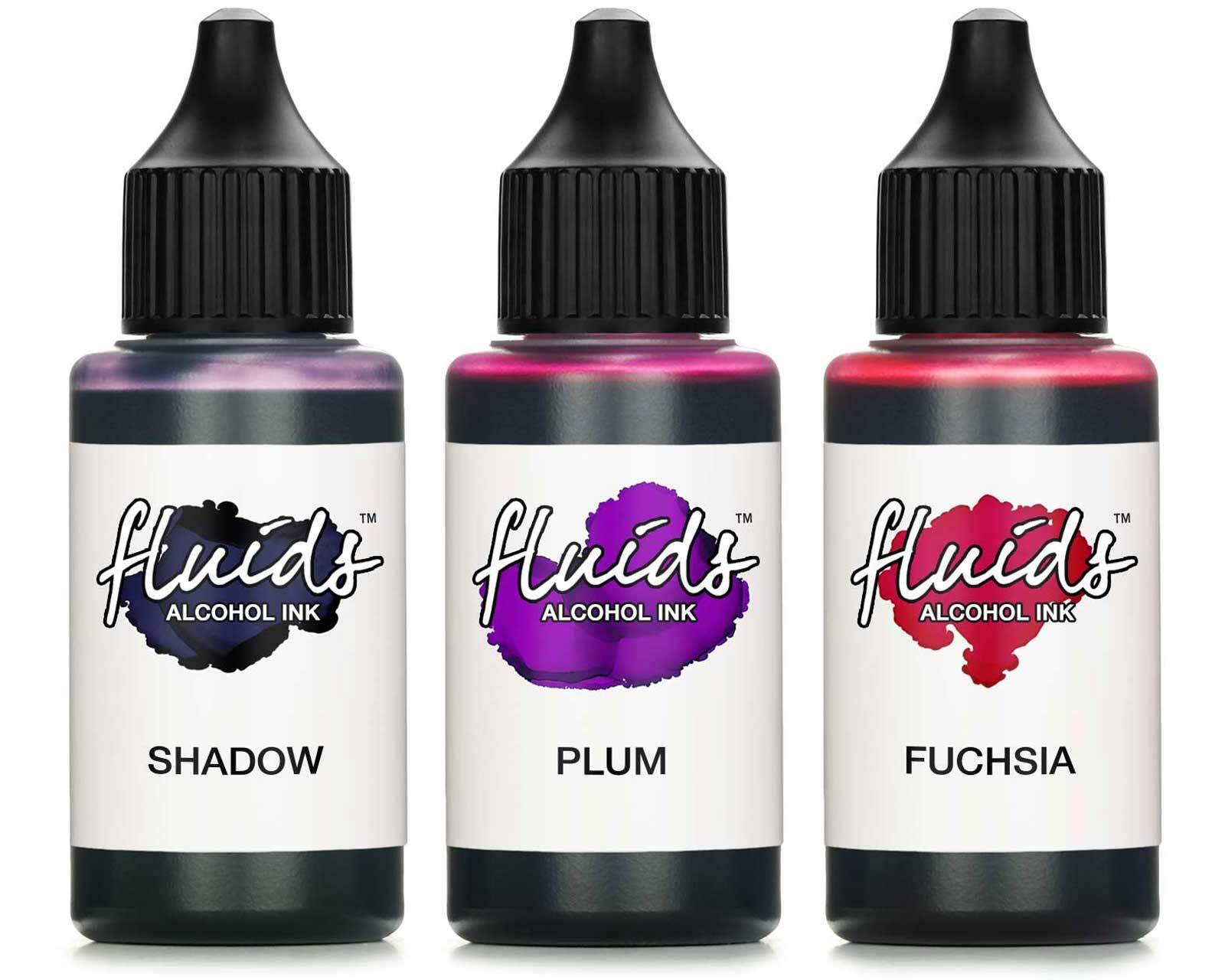 3X 30ml Octopus Fluids Alcohol Ink Set Shadow, Plum, Fuchsia for Fluid Art and Resin Art, epoxy Resin, epoxy