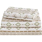 CozySmile 4 Pieces Queen Sheet Set Bohemian, Boho Sheets Soft Microfiber Deep Pocket, Western Sheets Geometric(Queen, Cream Olive Geometric)