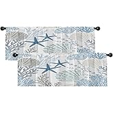 Emvency 2 Pack Valances Window Treatments, Nautical Coastal Starfish Seashell Drapes Adjustable Curtain for Windows Living Room Kitchen Over Sink, 18x52 Inch Rod Pocket Valances