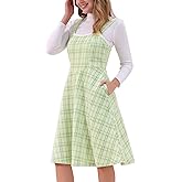 Allegra K Tweed Dress for Women's Sleeveless Square Neck Plaid A-Line Pinafore Overall Dresses