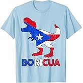 Boricua Puerto Rico Boys Dino Rican Flag Hispanic Heritage T-Shirt