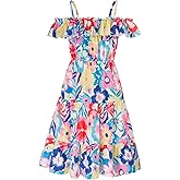 GRACE KARIN Girls Summer Dress Off Shoulder Ruffle Floral Spaghetti Strap Casual Sundress Tiered Midi Dress