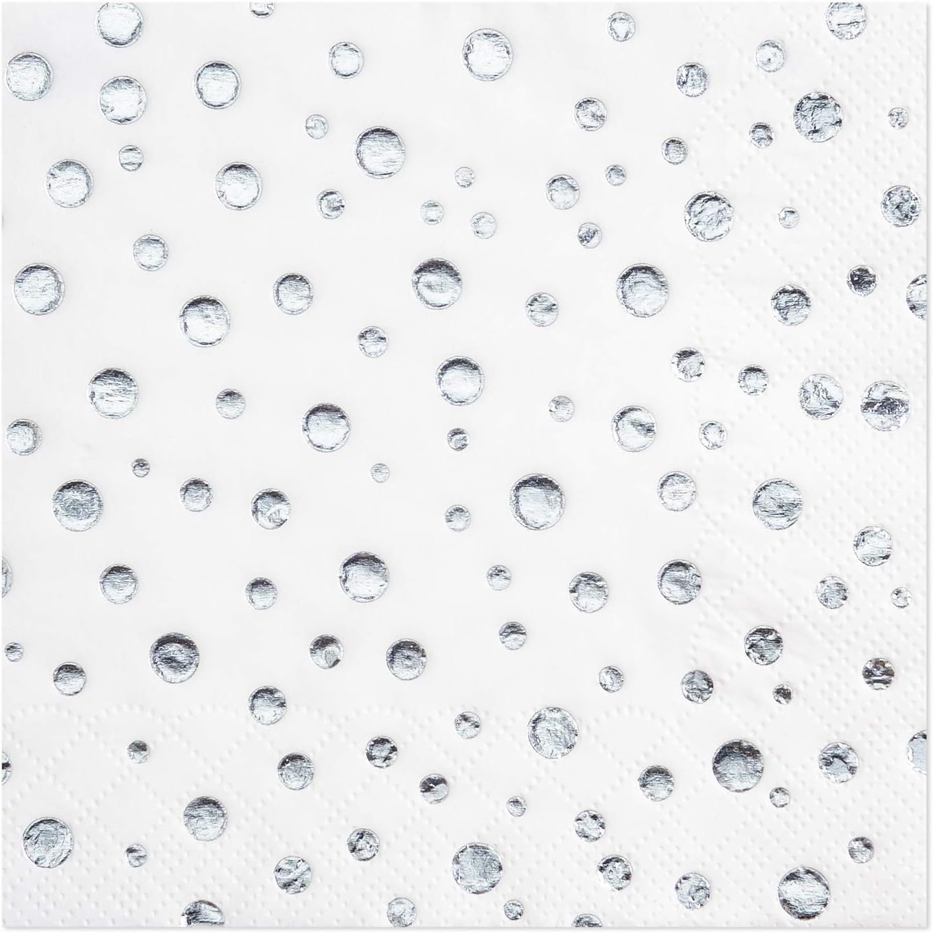Crisky Silver Dot Napkins Disposable Cocktail Cake Dessert Beverage Napkin for Silver Theme Wedding Bridal Shower Engagement Holiday Essential Party Decorations,Silver Foil, 50 count, 3-ply, 9.8"x9.8"