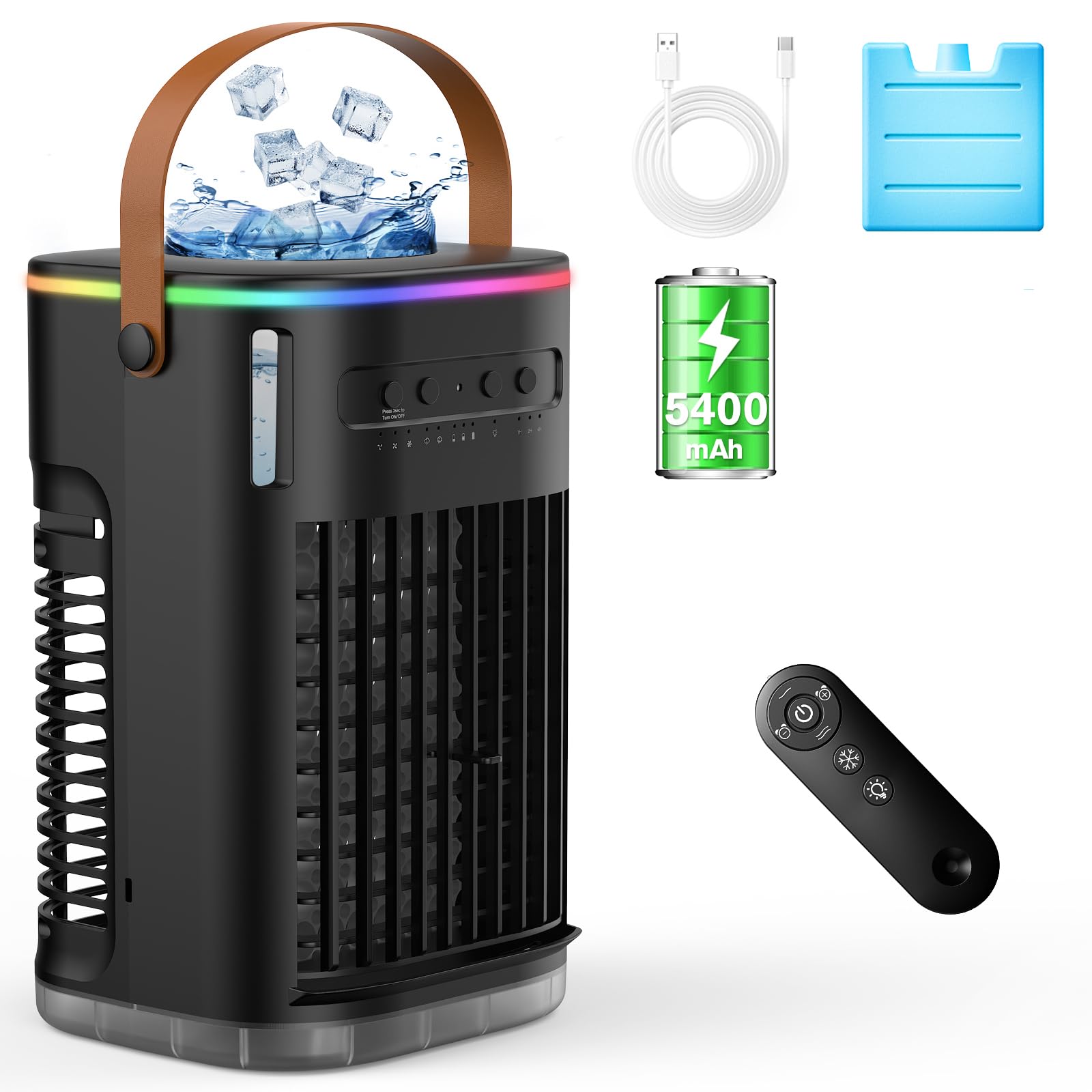 Photo 1 of AIRTHRYL Upgraded 5 IN 1 Small Portable Air Conditioner with 2 Ice Packs, Built-Battery, 2 Spray Ports, 1200ml Water Tank, 120°Oscillating, 3 Speeds, Quiet Portable AC Units, 7H Timer, Cooling Fan