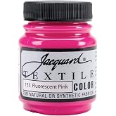 Jacquard Textile Color Fluorescent Pink - Permanent Fabric Paint for Clothes, Furniture Upholstery, Shoes or Tote Bags &ndash; Indoor &amp; Outdoor Fabric Paint &ndash; 2.25 Oz Jar, Upholstery Fabric Paint