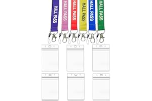 BEMAXYE Hall Pass Lanyards with Card Holders, School Classroom Passes Lanyard Set for Teacher Parents (6 x Hall, Bathroom, Library, Office, Nurse)