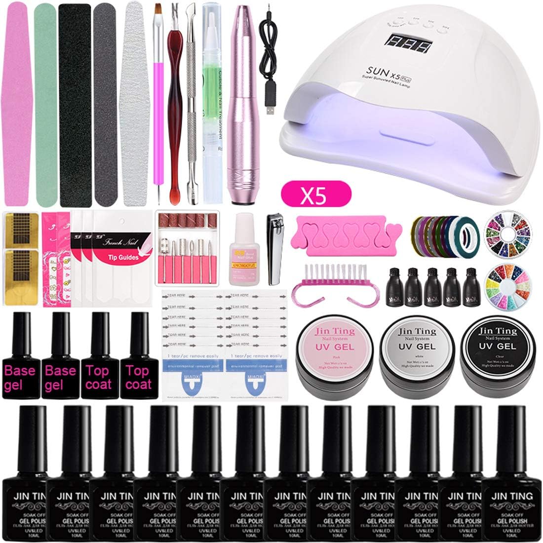 Jinting gel nail polish starter kit with uv lamp 72w high powe uv lamp acrylic nail kit manicure sets for women nail art tool