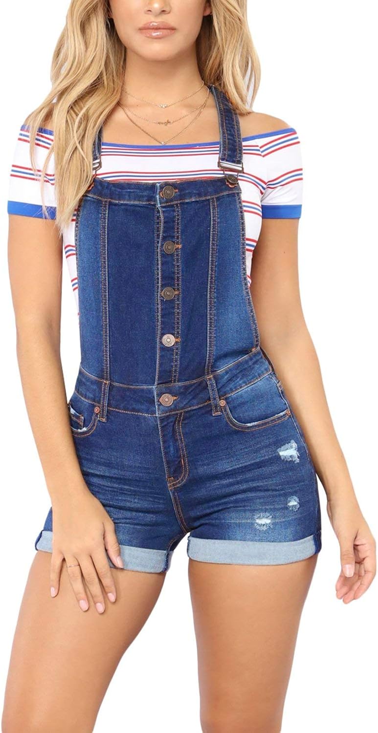 Dungarees Women's Summer Short Jeans Bib Shorts Elegant Classic Straps