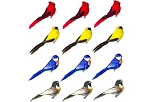 12PCS Clip on Artificial Birds Decor Foam Feather Birds Ornaments for Christmas Tree Decoration Wreaths Crafts Season Display