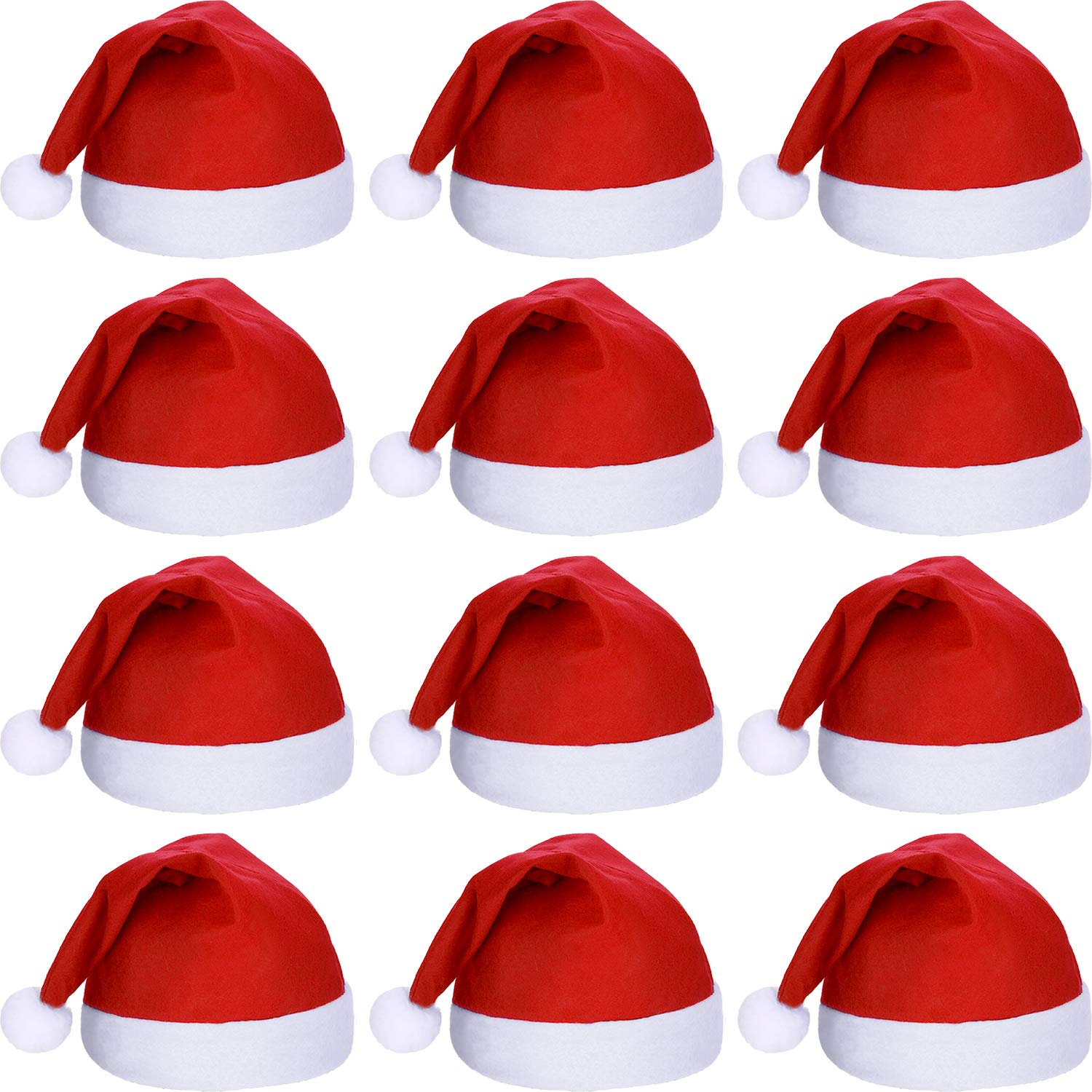 SATINIOR 12 Pieces Santa Hats Christmas Non Woven Fabric Hat for Holidays Xmas Party Supplies (Red)