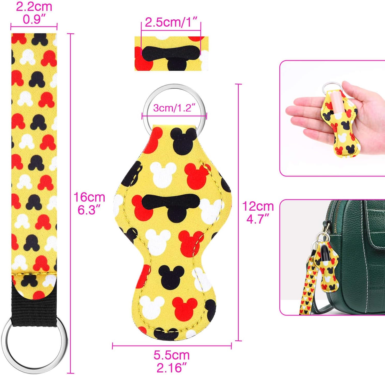 Shynek 24PCs Chapstick Holder Keychain with Wristlet Including 12PCs Lipstick Holder Keychain and 12PCs Neoprene Wristlet Keychain Lanyards, Portable Balm Holders Pouch for Girls Women