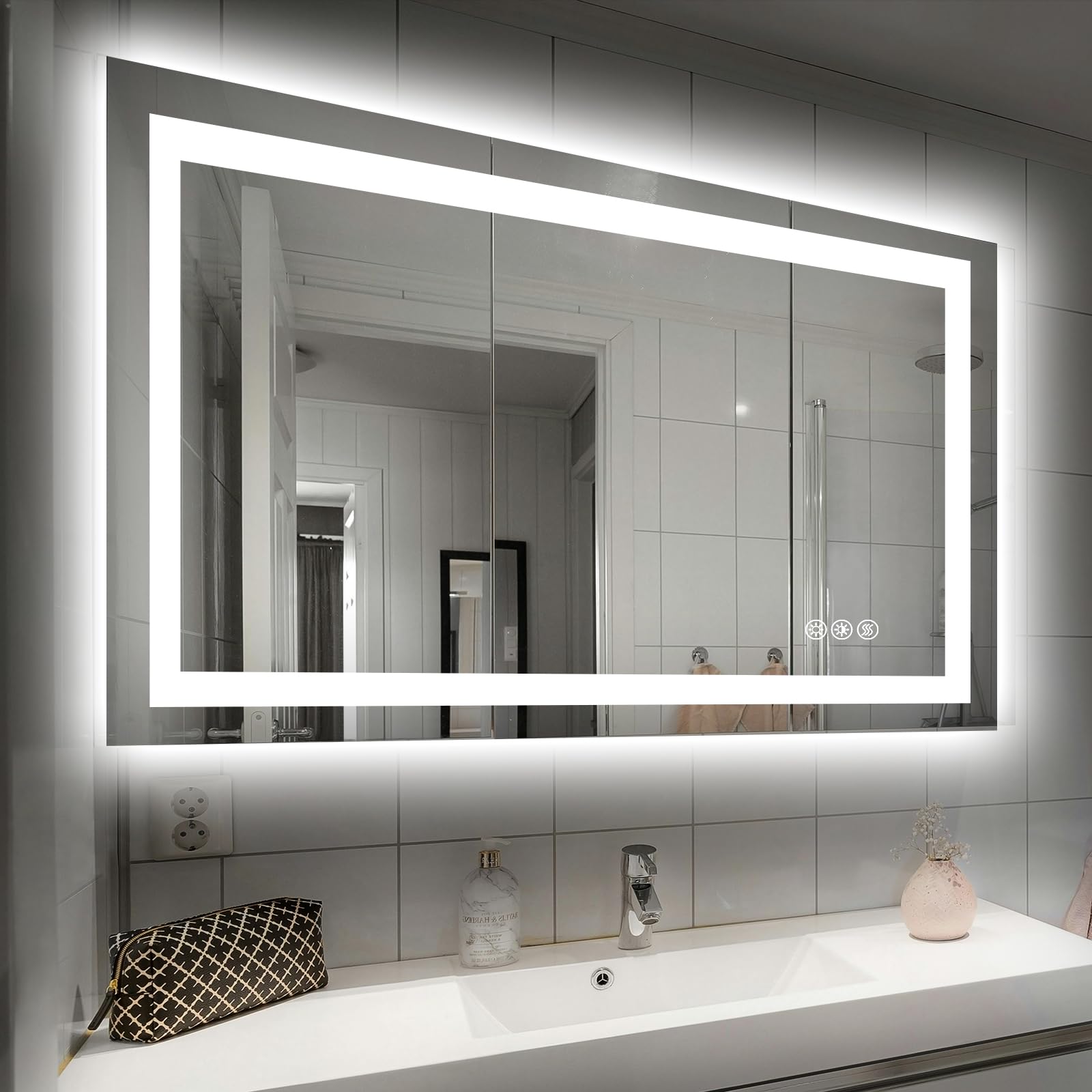 Hivone 40X32 LED Bathroom Mirror with Lights, Anti-Fog, Dimmable, Backlit + Front Lit, Smart Bathroom Vanity Mirror, Memory Function, Shatterproof, Tempered Glass (Horizontal/Vertical) Image