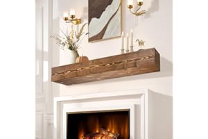 LXWZHK Fireplace Mantel Shelf, 48" Wooden Floating Shelf for Over Fireplace, Wall-Mounted Mantel Shelves, Decorative Mantels, Rustic Floating Mantels Shelves, Brown