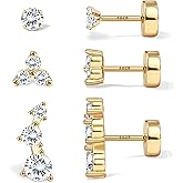 S925 Sterling Silver Flat Back Earrings for Women Hypoallergenic - 14K Gold Plated Flatback Stud Earrings Cartilage Helix Tragus Conch Piercing Jewelry 3 Pairs Dainty CZ Butterfly Studs