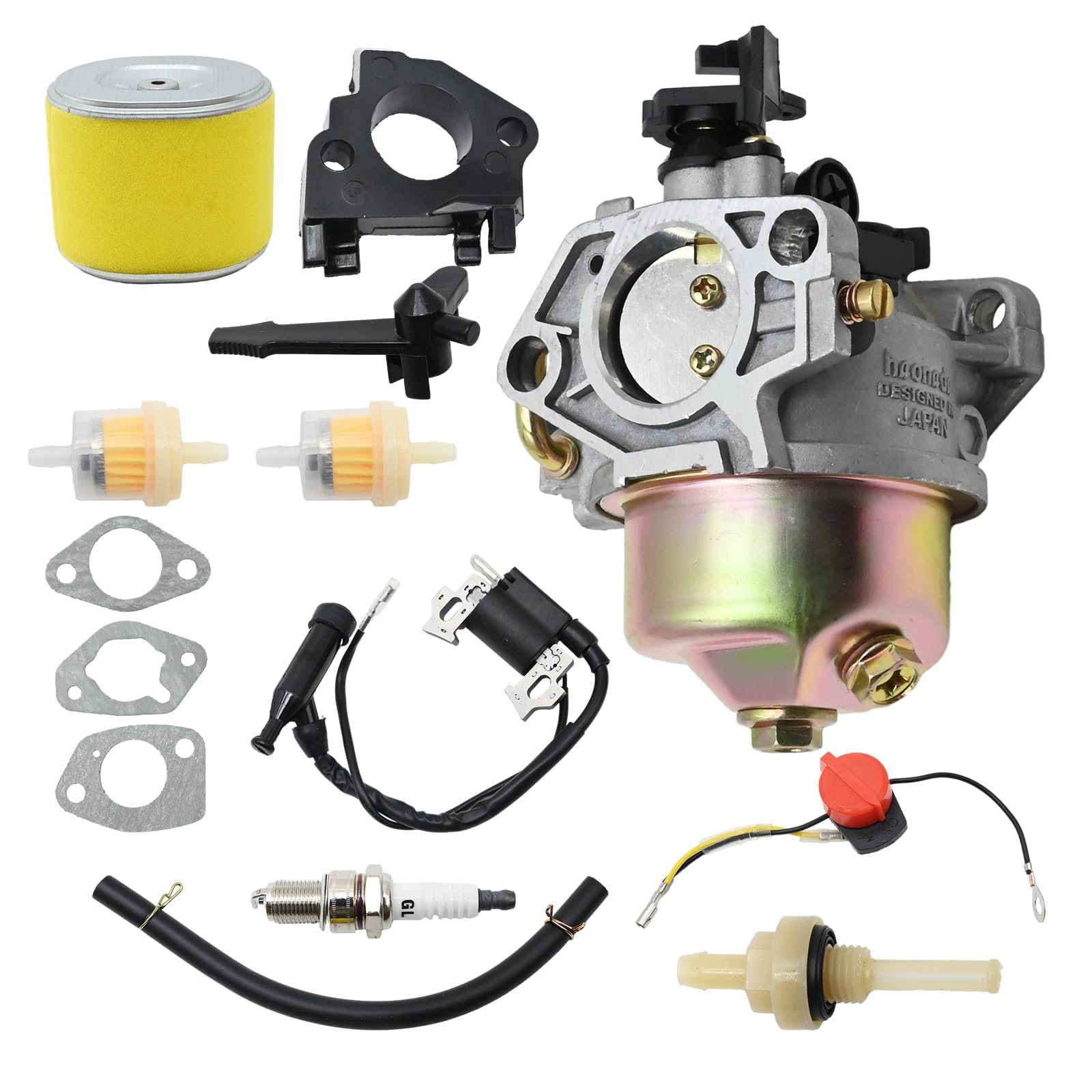 Hoypeyfiy 16100-ZF6-V01 Carburetor Ignition Coil Air Filter Kit Replacement for Honda GX390 GX340 13HP 11HP GX340U1 GX340R1 GX340K1 WT40XK1 WT40XK2 Generator Lawnmower Engines with Spark Plug Gaskets