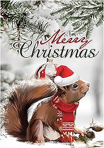 Texupday Merry Christmas Cute Red Scarf Squirrel Decoration Winter Garden Flag Outdoor Yard Flag 12