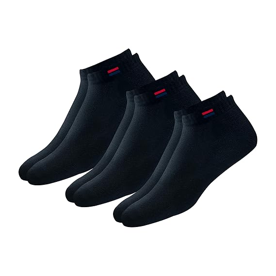 NAVYSPORT Men's Cotton Solid Ankle Socks, Pack of 3 (Black) Amazon.in