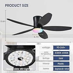 Surtime Flush Mount RGB Ceiling Fans with Lights-48