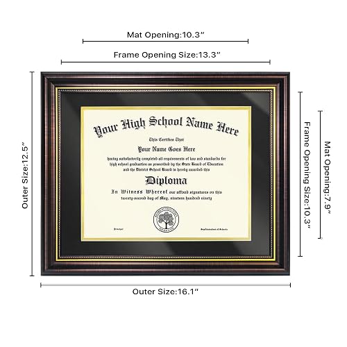 GraduatePro Diploma Frame - 11x22 Shadow Box For 8.5x11 Diploma & 5x7 Photo, Includes Tassel Holder - Black & Gold