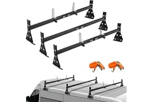 CIRONBOW Universal Roof Ladder Rack for Van, Adjustable Length 57''-65'', 3 Bars - Fit Chevy Express Vans 1996-Up, 800LB Load-Capacity, Matte Coating