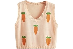 Floerns Women's Cute Heart Print V Neck Sleeveless Sweater Vest Knit Top