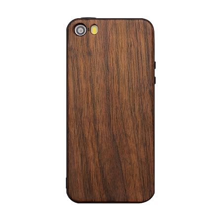 Holzhülle iPhone SE/ 5S/ 5 - Ultraslim Handyhülle Echtem Holz Schutz Hülle Schale mit PC Bumper Hart Cover Case Etui für Appl