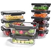 BOROHOUSE 10-Pack Glass Food Storage Containers with Tempered Glass Lids &ndash; Borosilicate, Airtight, Oven-Safe (-4&deg;F~950&deg;F), BPA-Free, 4.4 &amp; 1.6 Cup, Leak-Proof, Dishwasher Safe (Gray)
