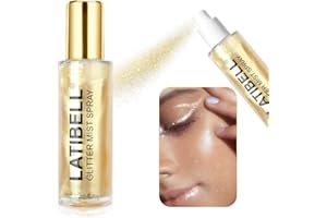LATIBELL Glitter Spray Mist, Body Glitter Spray, Hair Glitter Spray, Glitter Spray for Hair and Body, Body Shimmer Spray, Body Glitter for Women, Cosmetic Glitter Sparkle Glitter- Gold, 2.7 fl oz
