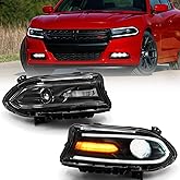 FIONE Halogen Headlights Assembly for Dodge Charger 2015-2021 Headlamp Pair | Head light with LED DRL &amp; Turn Signal Light Left Driver &amp; Right Passenger Side 68214399AC 68214398AC