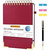 Mousbull Top Spiral Notebook, A5 Hardcover Top Bound Steno Pads, 240 Pages 100gsm College Ruled Left Handed Notebook Journal for Work, School, Meeting Writing - Red, 5.9" x 8.5"