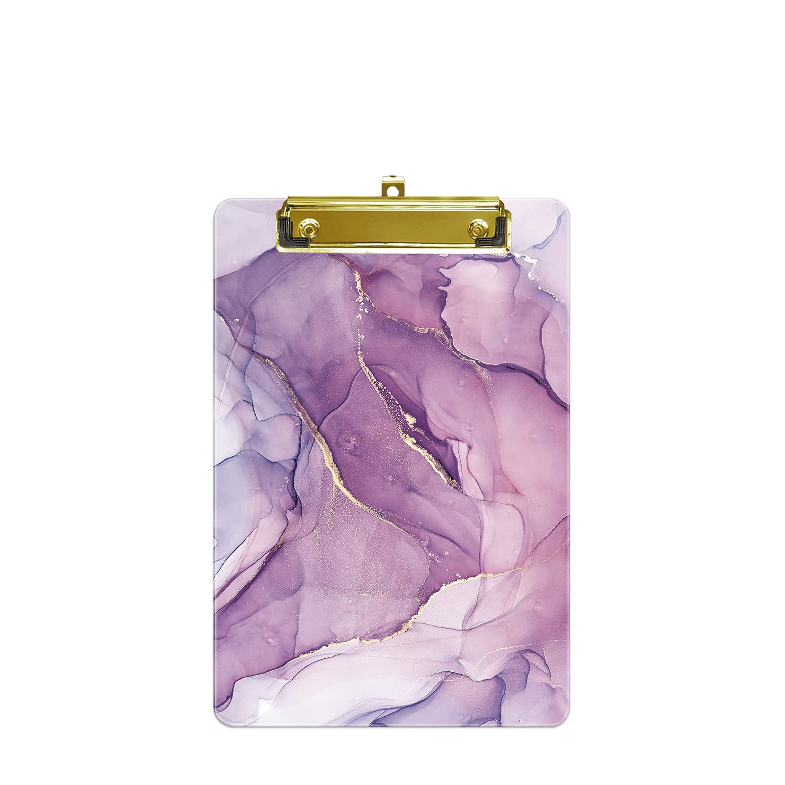 Hnogri Small Plastic Clipboard, Fashion Design A5 Size Memo Clipboards for Students, Kid, Women, Office, School, Low Profile Clip, Cute Custom Pattern, Mini Clipboard Size 6" x 9", Purple Lines