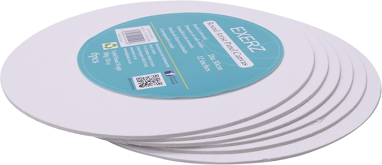Exerz 30cm Round Canvas Panels 6pcs/ 3mm 280gsm 100% Cotton/Diameter 30cm Blank Artist Canvas Board/Triple Primed/Acid Free/Medium Grain - Image 4