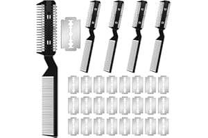 Yinkin 5-Piece Dog Hair Razor Comb with 25 Extra Blades - Manual Pet Grooming Tool for Dogs & Cats (Black)