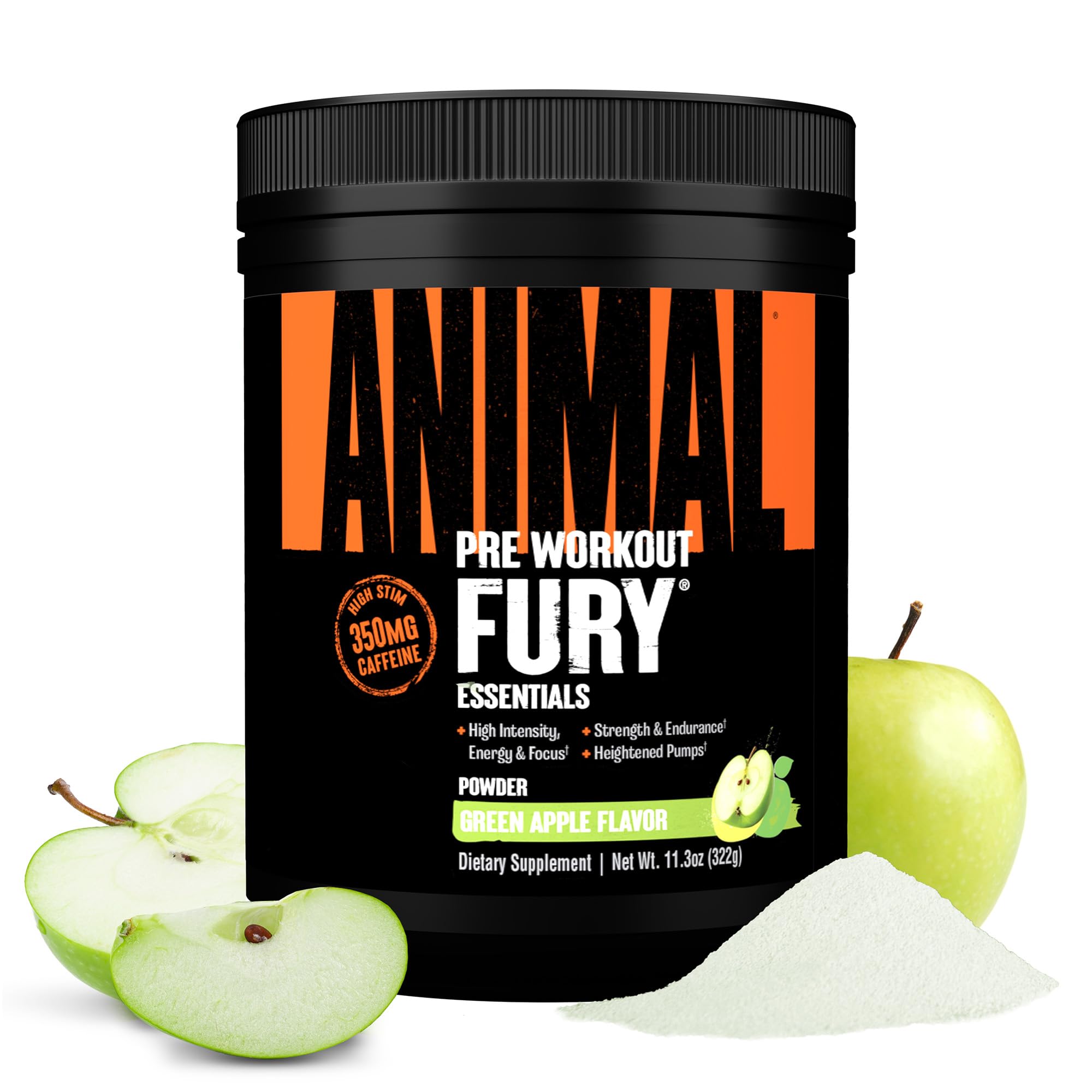 ANIMAL Fury Pre Workout Green Apple – Training Booster with BCAA, beta-Alanine, citrulline & 350 mg Caffeine – Sugar-Free pre-Workout Powder – for Focus, Pump & Energy – 30 Servings