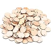 200 Pieces Unfinished Blank Wood Circle Pendants Round Disc Circle Wood Pieces Round Wooden Disk with Hole Small Wooden Pendant for Craft Decoration Embellishment (Diameter 1 Inch, Aperture 0.08 Inch)