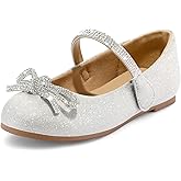 K KomForme Girl's Bow Mary Jane Dress Shoes Ballet Princess Flats with Rhinestone Strap for Party Wedding School, Toddler/Little Kid/Big Kid