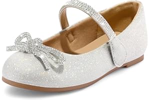K KomForme Girl's Bow Mary Jane Dress Shoes Ballet Princess Flats with Rhinestone Strap for Party Wedding School, Toddler/Little Kid/Big Kid