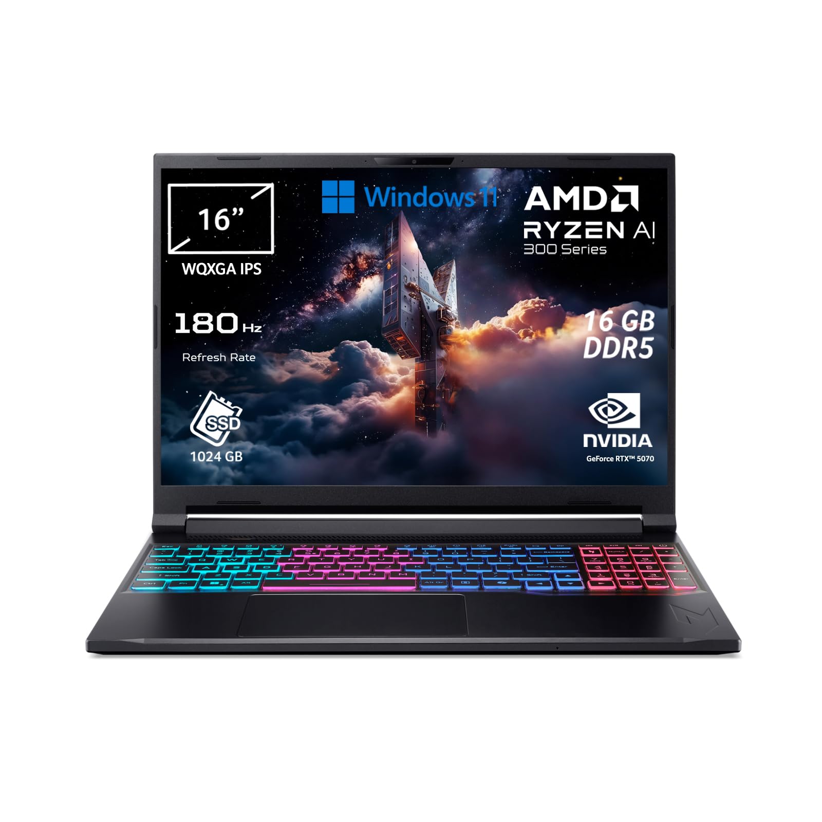 acer Nitro V 16S AI Laptop IA | Notebook Gaming | Nvidia GeForce RTX 5070 8GB | Ryzen AI 7 350 | RAM 16GB DDR5 | 1024GB SSD | 16" WQXGA IPS 180Hz Display | Copilot+ PC | Windows 11 | QWERTY