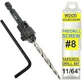 FTG USA #8(11/64") Tapered Wood Countersink Drill Bit w/ 3/8" Collar &amp; Case | Adjustable 3/8 inch depth stop collar helps control hole depth. Includes sharp tapered countersink bit and storage case