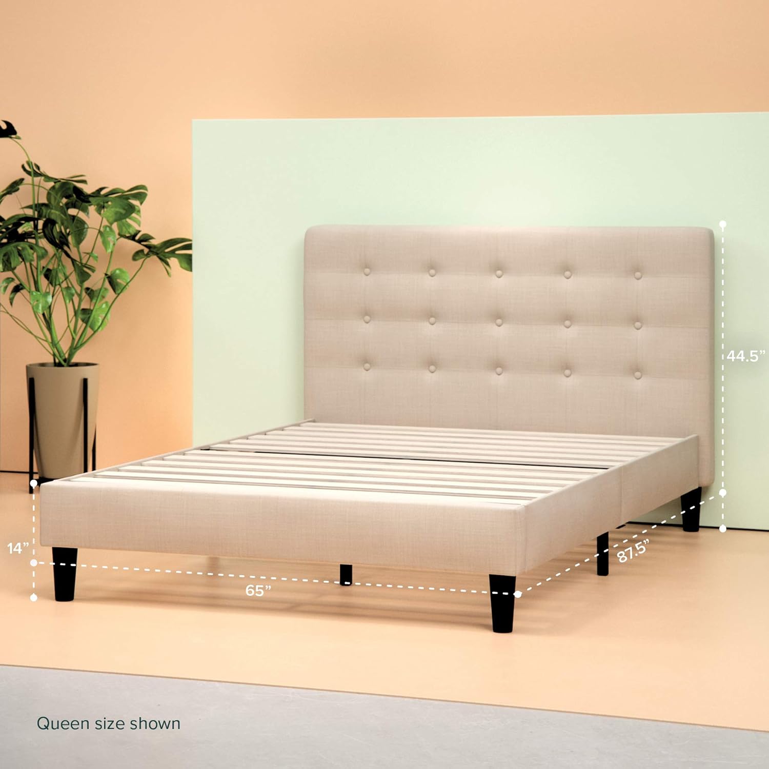 Beds Full Zinus Upholstered Square Stitched Platform Bed With Wooden Slats Home Pw Mfg Com