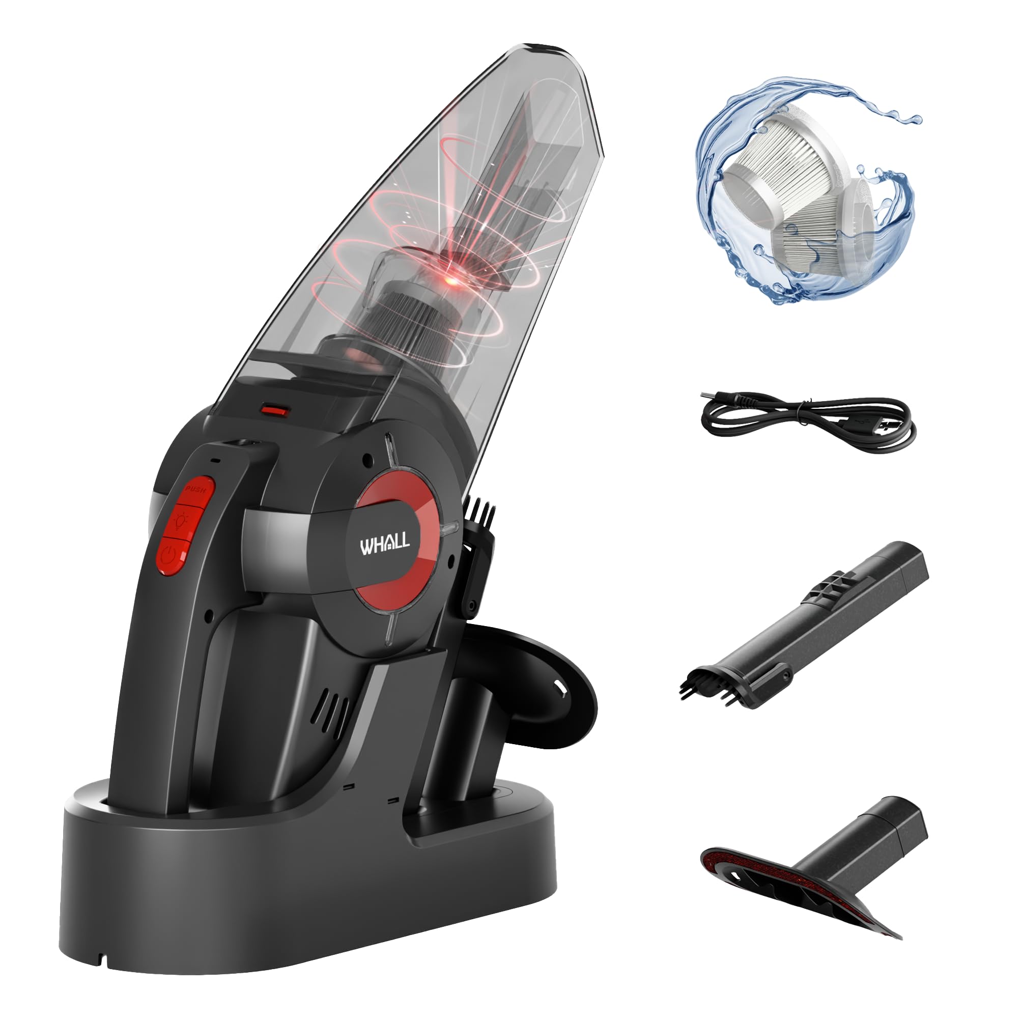 Photo 1 of whall Handheld Cordless Car Vacuums, Wet and Dry Use 9000Pa Strong Suction Vacuums, Rechargeable Portable Vacuum Cleaner with LED, Charging Dock, Lightweight Mini Vacuum for Car, Home and Office, Red