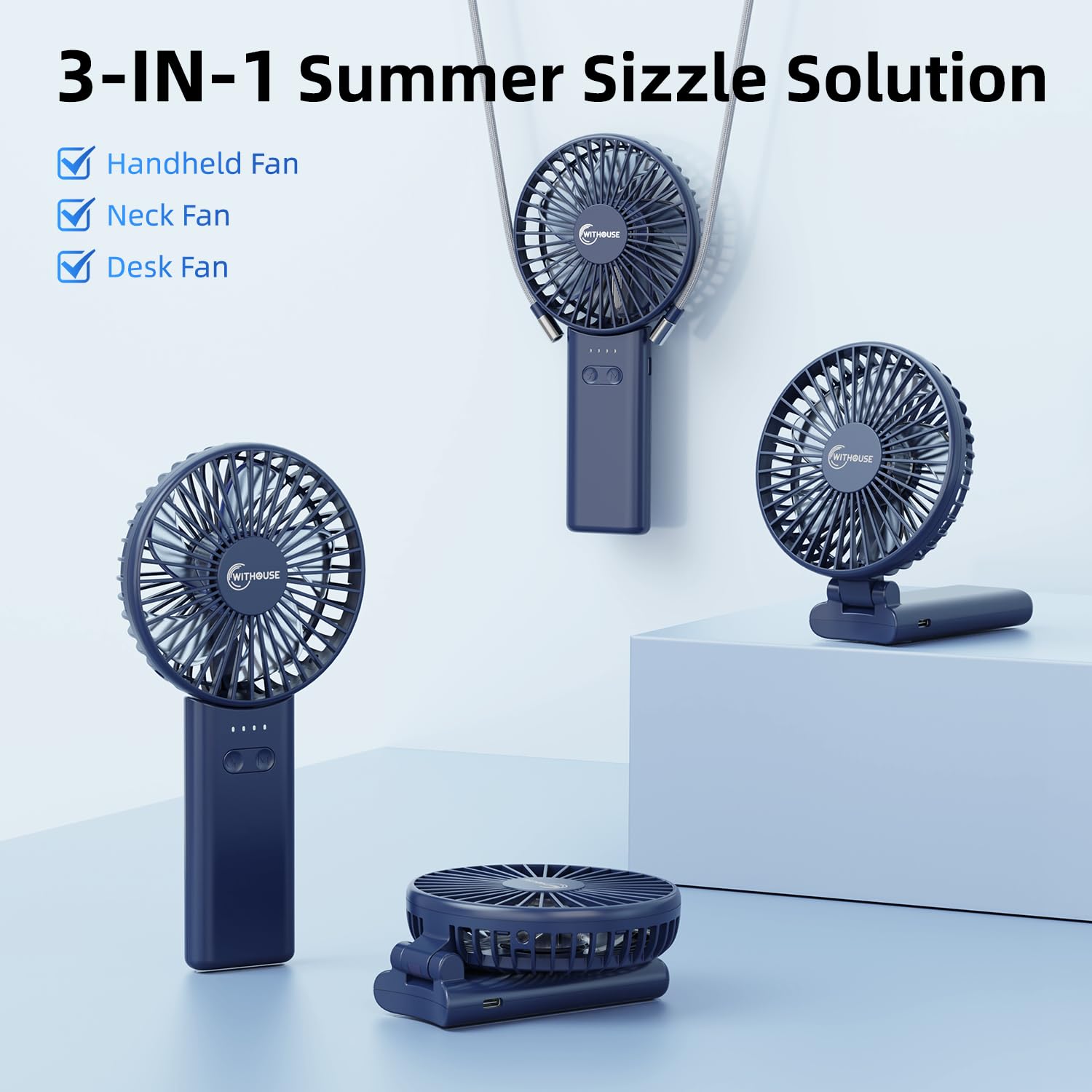 【SUPER THIN】 Portable Handheld Fan, 2025 Upgraded Strong Airflow, 20Hrs Runtime, 5000mAh, 180° Foldable, 5 Speeds, 3-IN-1 Mini Hand/Desk/Neck Fans, Travel Essentials Gifts for Women, Men