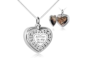 ONEFINITY Sterling Silver Locket for Ashes Always in My Heart Urn Necklace for Ashes Heart Locket That Holds Pictures for Wom