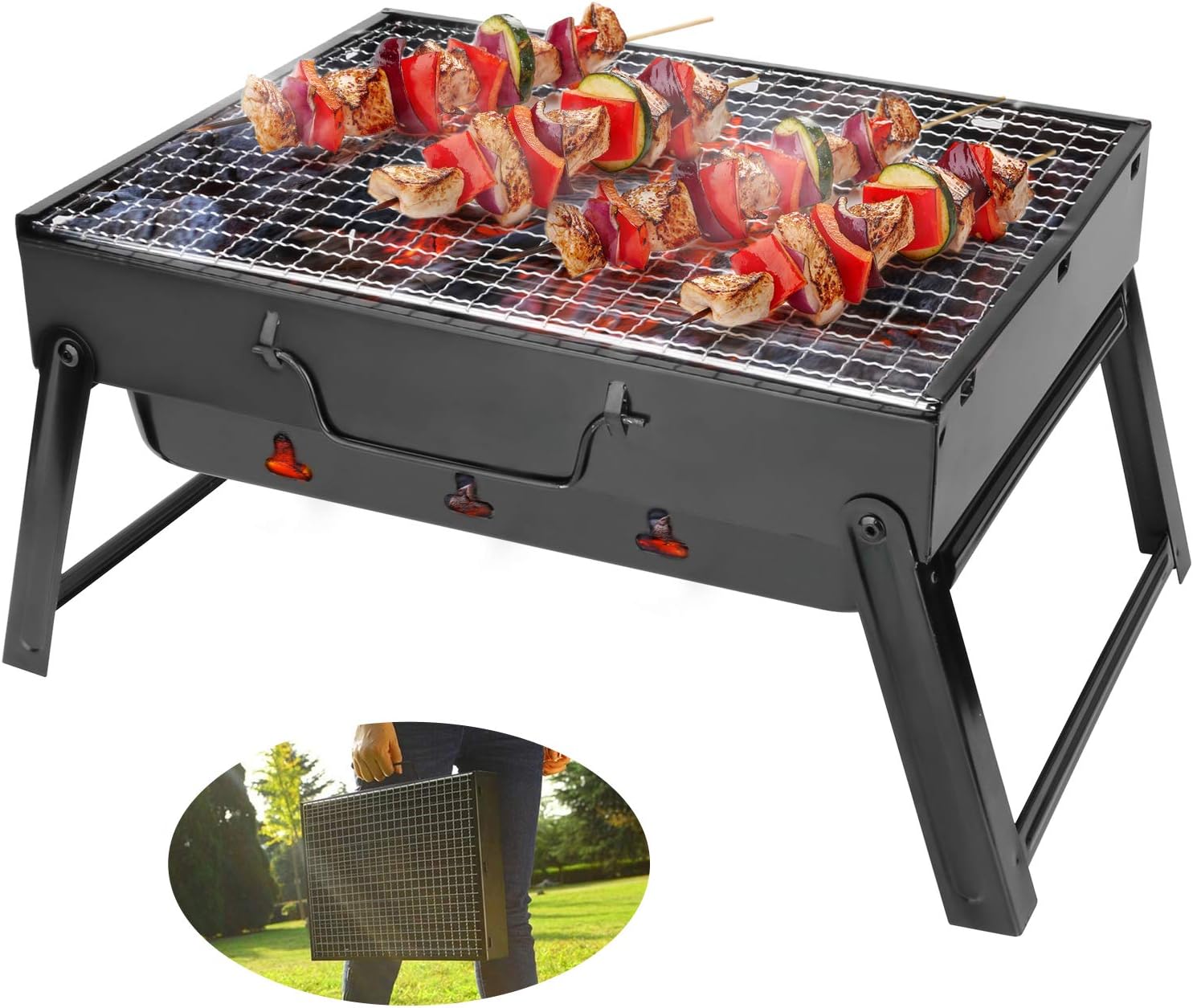 Barbecue Portatile A Carbone Pieghevole In Acciaio Inox - Perfetto Per Picnic, Giardino E Campeggio