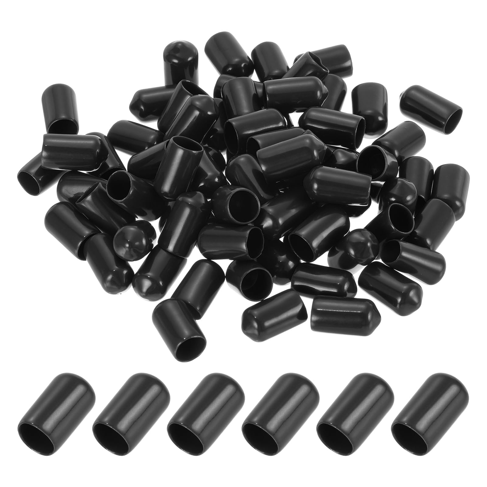 PATIKIL 9MM Vinyl Rubber End Caps, 100 Pack Flexible Bolt Screw Covers Caps Round Thread Protector Caps for Metal Tubing Rod Bolts, Black